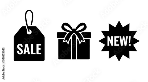 Sale, Gift, and New icons for shopping