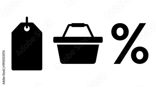 Shopping Icons Discount, Basket, and Tag