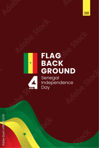 Senegal flag ribbon poster template for independence day on red