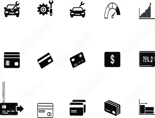 Icons representing automotive, financial, and transactional services