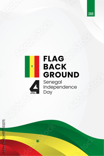Senegal flag ribbon poster template for independence day on white