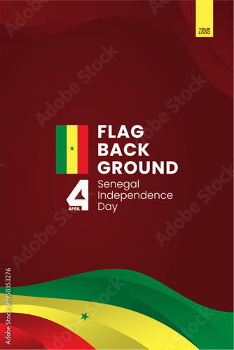 Senegal flag ribbon poster template for independence day on red