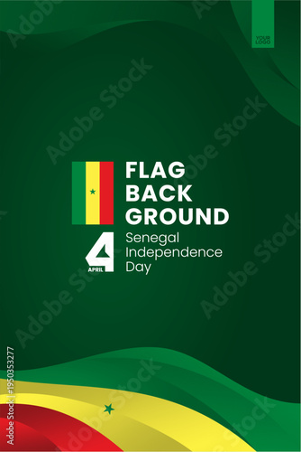 Senegal flag ribbon poster template for independence day on green