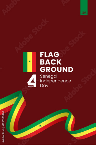Senegal flag ribbon poster template for independence day on red