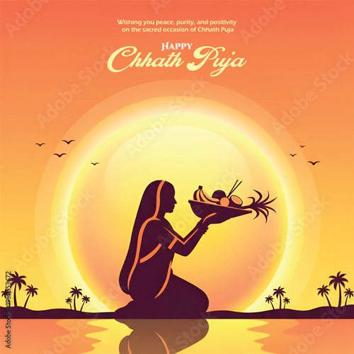 Chhath Puja Festival Hindu Sun Worship Prayer at River Ghat with Devotees Offering Arghya to Surya Dev Traditional Indian Religious Celebration