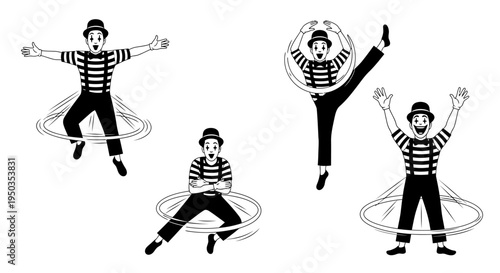 Mime Artist Performing Fun Tricks with Hula Hoops