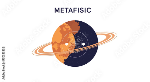 Metaphysic Saturn Planet with Rings and Moons, Cosmic Abstract Art