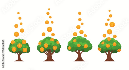 Money Tree Growth: Coins Falling from Trees in Financial Success Concept