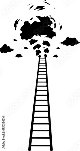 ladder extending upwards into a swarm of dissipating clouds Vector illustration