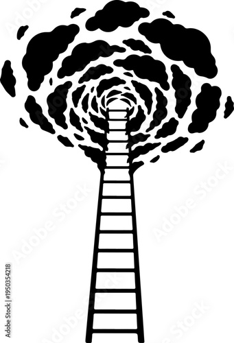 ladder extending upwards into a swarm of dissipating clouds Vector illustration