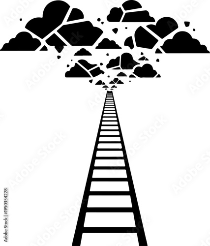 ladder extending upwards into a swarm of dissipating clouds Vector illustration