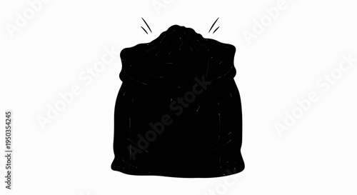 A black bag tied at the top with a curved shape and emanating light