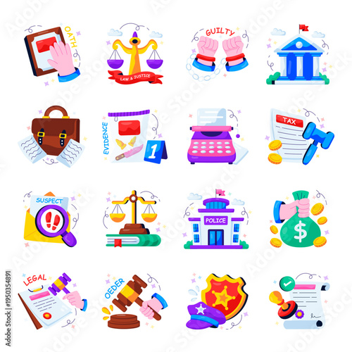Set of Law Flat Illustrations 