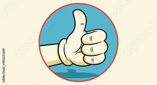 Cartoon Hand Displaying Thumbs Up Gesture in a Blue Circle, on a Bright Studio Background