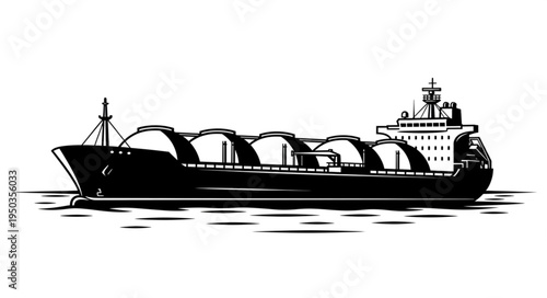 Detailed illustration of a large LNG carrier ship at sea.