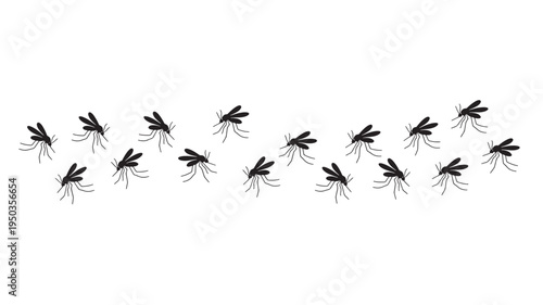 Mosquito silhouettes in black on a white background, forming a pattern that suggests a swarm of insects.