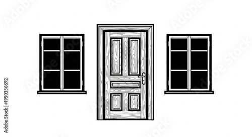 Front Door and Windows of a House Illustration.