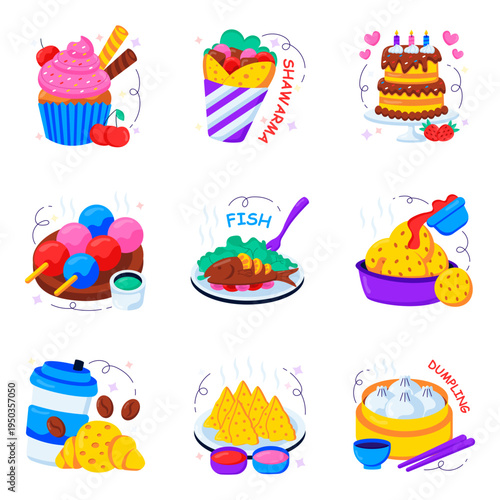 Set of Food and Meal Flat Illustrations