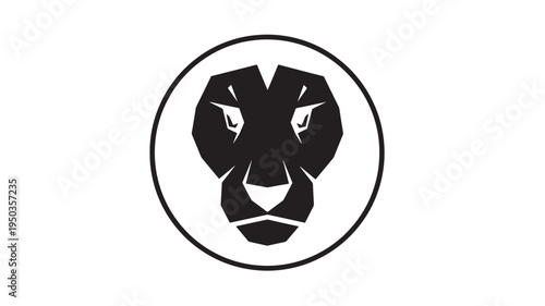 Lion head logo with sharp geometric features within a circular outline, symbolizing strength and power.
