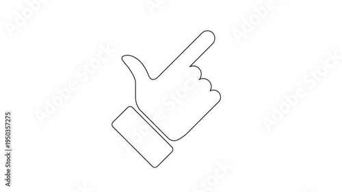 Hand pointing with index finger in black outline on a white background, simple gesture icon featuring symbol, human, body part with communication and