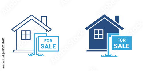 House for sale icon set. Home with real estate signboard icon, property sale and housing market concept. Vector illustration.