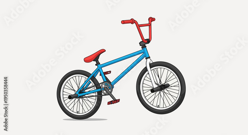 Blue BMX Bicycle with Red Handlebars and Seat on White Background