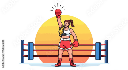 Female boxer wins championship, raising glove in victory in boxing ring