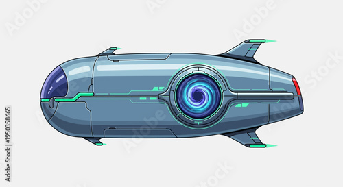 Futuristic Spaceship, Sci-Fi Vehicle with Warp Drive Portal, Pixel Art Style