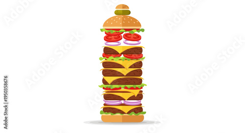 Giant Stacked Burger Tower - Fast Food Meal Concept