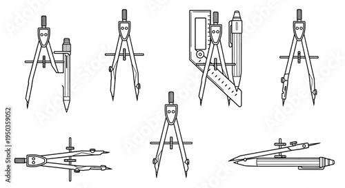 Set of Drawing Compasses and Drafting Tools - Technical Illustration