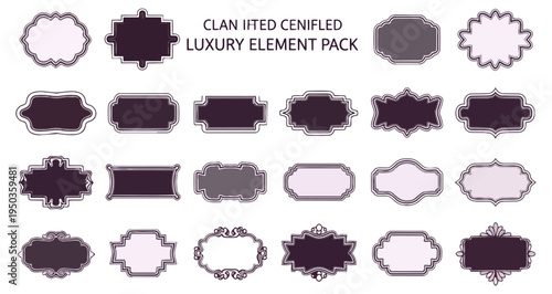 Decorative frame elements in various shapes and shades on dark background