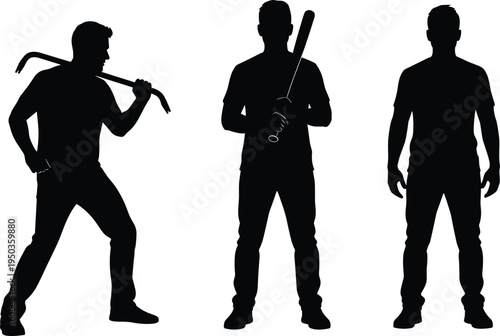 Baseball player silhouettes set, man holding bat in different standing poses, athlete sports stance collection, isolated black vector illustration, baseball hitter concept