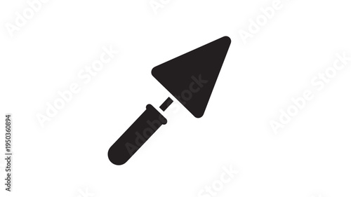 Trowel tool icon with pointed blade and cylindrical handle, symbolizing construction or gardening. featuring building, DIY, renovation with