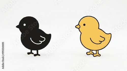 Two chicks facing each other black silhouette and yellow icon simple vector illustration