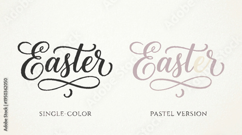 Easter script vector wordmark in single color and pastel version on white background