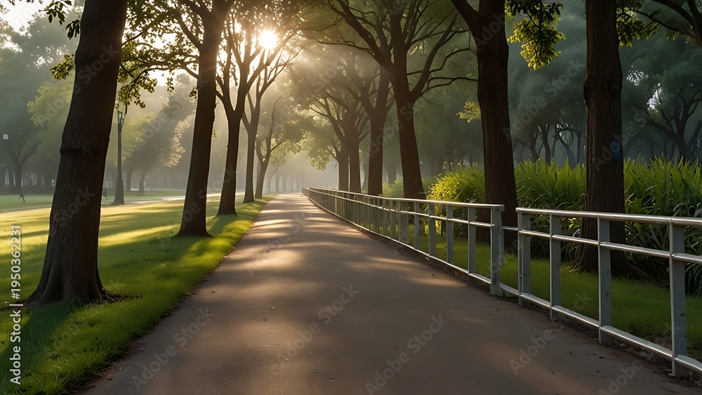 Fototapeta premium Peaceful Park Running Trail in Soft Morning Light