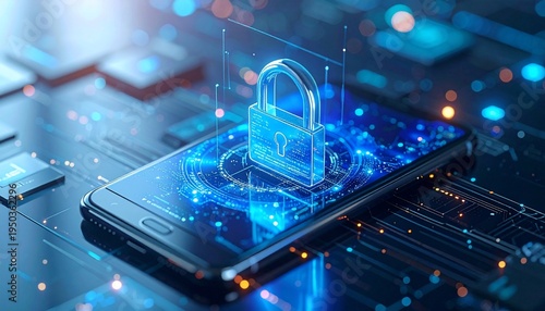 Digital Security - Smartphone with Glowing Lock Symbolizing Data Protection and Cyber Safety.
