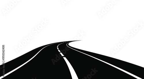 A stark black and white image depicts a winding road stretching into the distance vanishing at the horizon high quality professional
