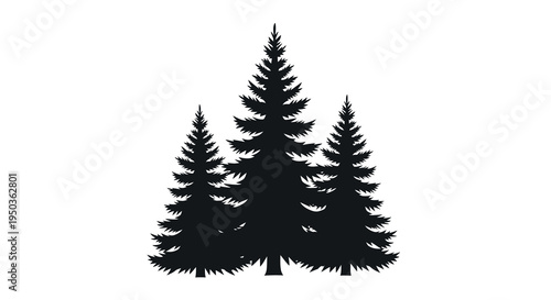 A striking silhouette depicts three evergreen trees against a plain white background showcasing natural forms high quality professional detailed