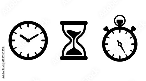 Time concept icons clock, hourglass, and stopwatch