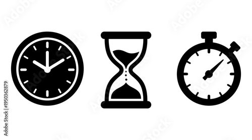 Time Icons Clock, Hourglass, and Stopwatch Collection