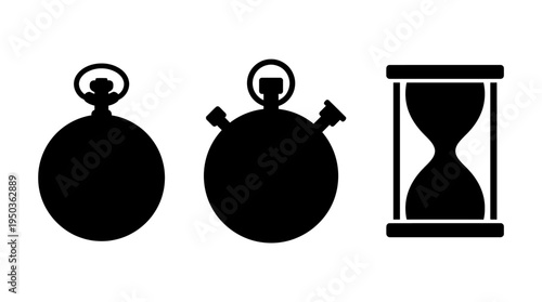 Time symbols stopwatch, pocket watch, and hourglass