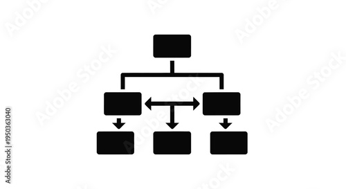 A simple black and white diagram illustrates a hierarchical structure with rectangular nodes connected by lines and arrows