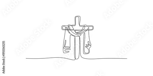 Continuous line drawing of a clothesline with hanging clothes laundry one art drying rack minimalist