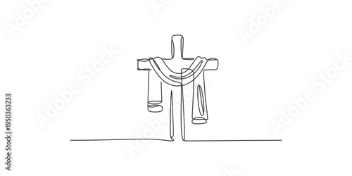Simple line drawing of a cross with a hanging cloth draped over it art minimalist