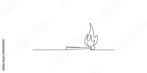 A simple line drawing of a burning matchstick with a flame match fire combustion ignition