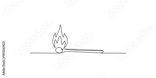 A simple line drawing of a burning matchstick on a flat surface match fire flame