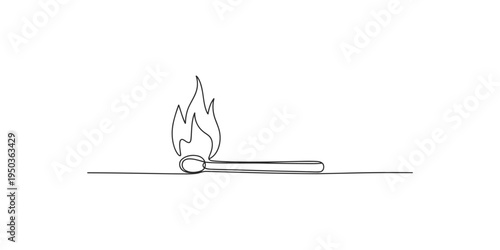 A simple line drawing of a burning match on a flat surface fire flame ignition