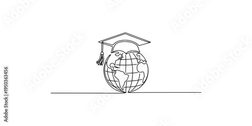 Graduation cap on a globe with an open book education learning school university college diploma