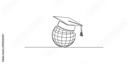 Graduation cap on a globe representing global education world learning school university tassel hat academic